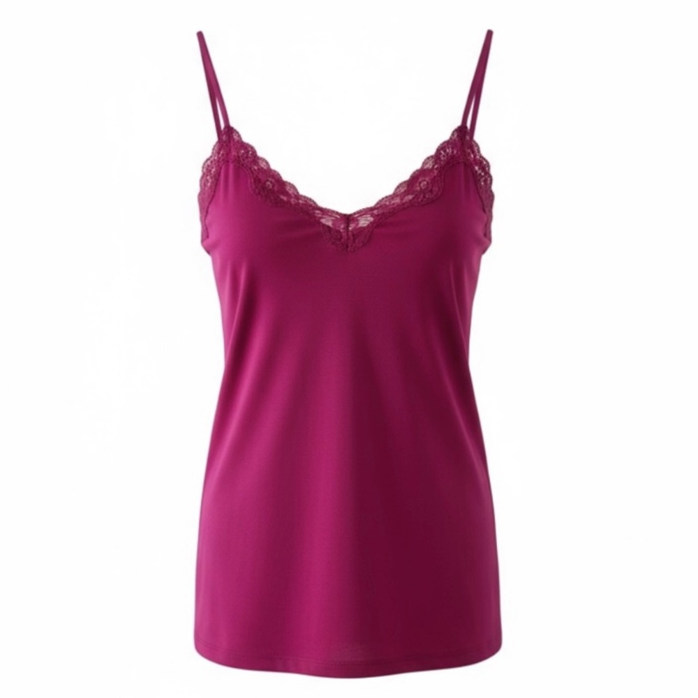 NEW Express Berry Pink V-Neck Lace Trim Camisole Size Small
